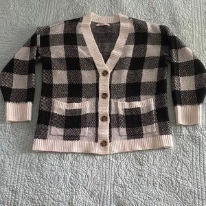 LOFT Black and White Plaid Cardigan